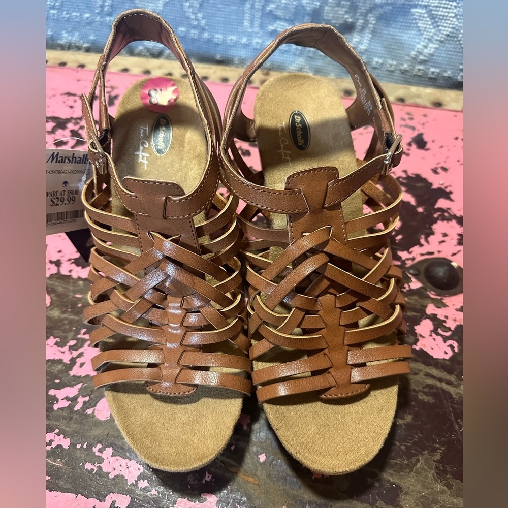 DR SCHOLLS wooden wedge brown sandal sz 8 - NWT - Picture 4 of 8